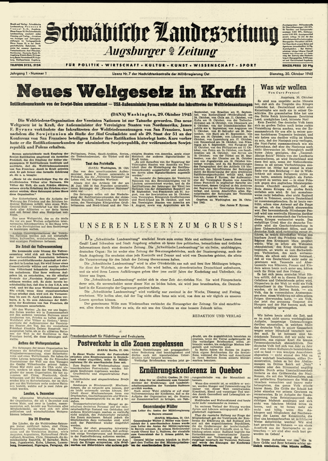 Augsburger Allgemeine 30.10.1945